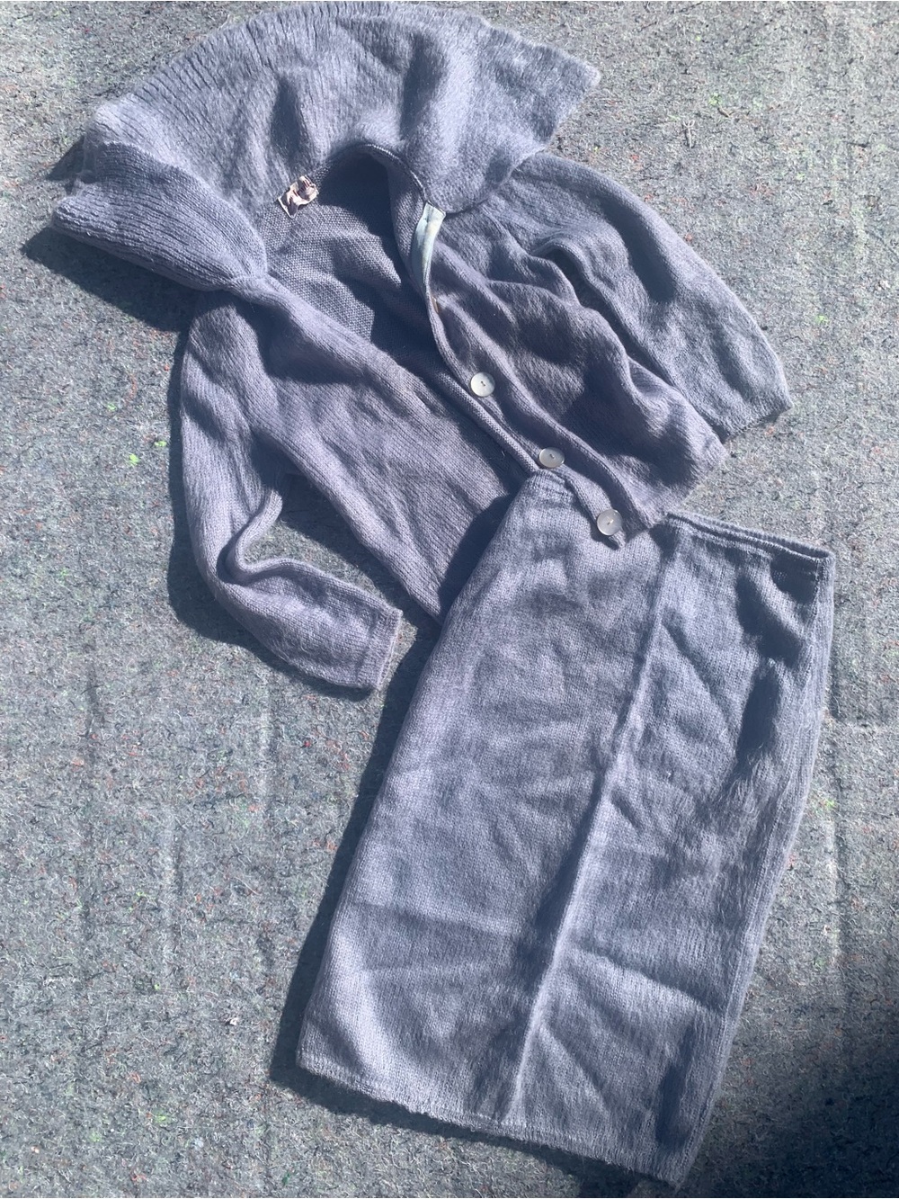 Vintage 60s Jane Irwill Grayish Purple mohair knit skirt suit set - retro